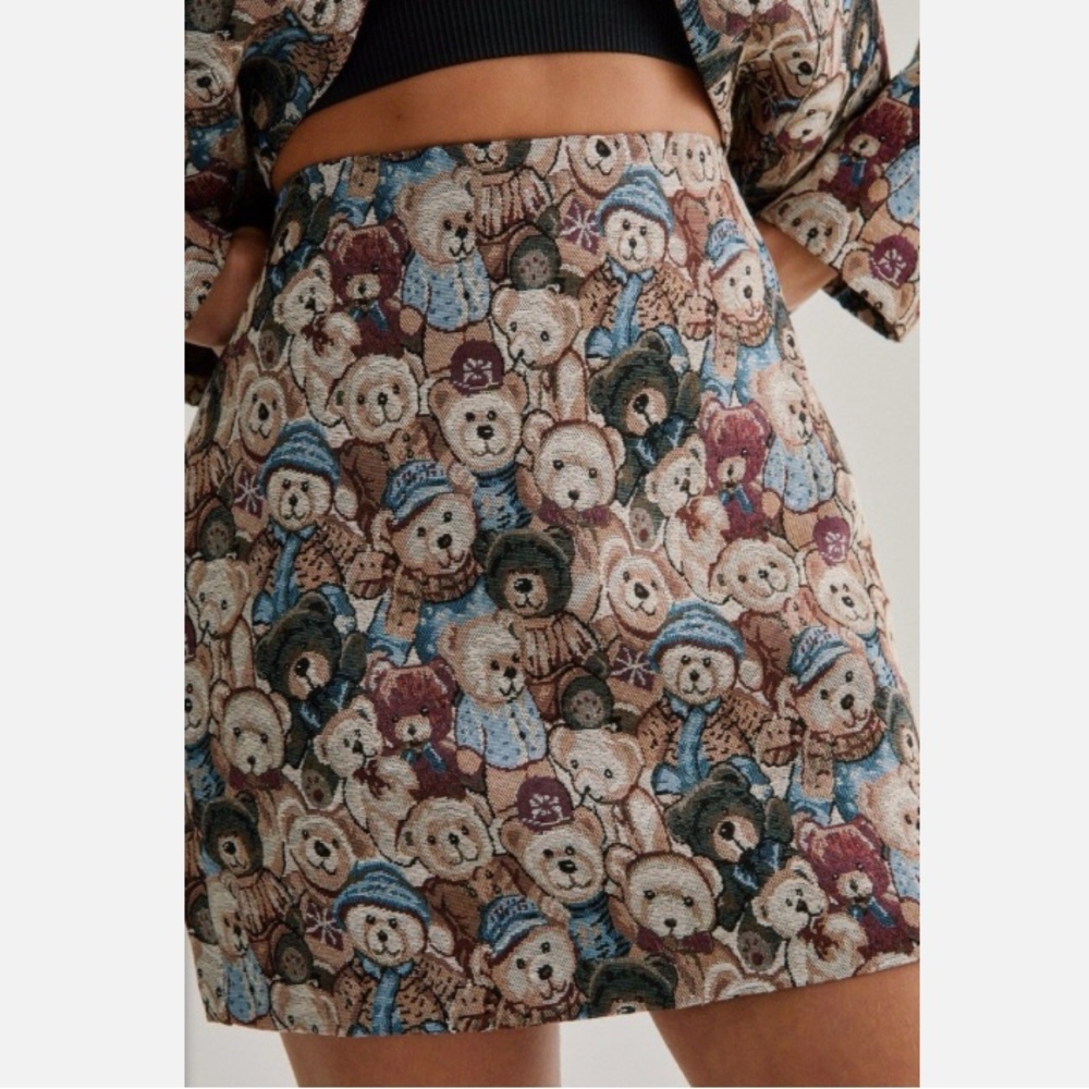 Cider Multicolor Teddy Bear A-Line Skirt